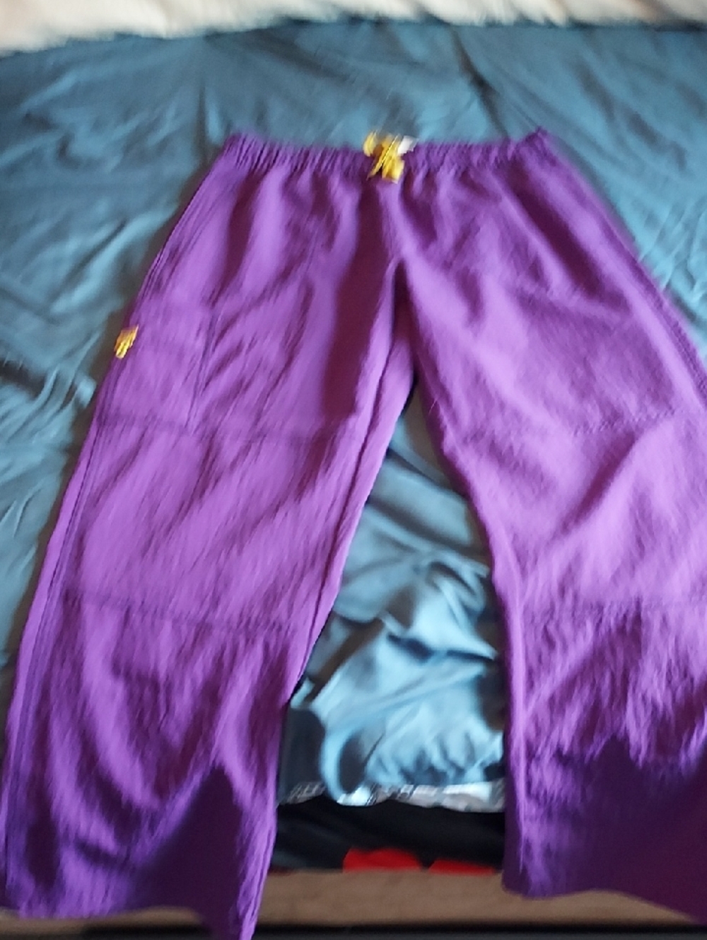 WonderWink Purple Scrub Pants with Yellow Drawstring Accent